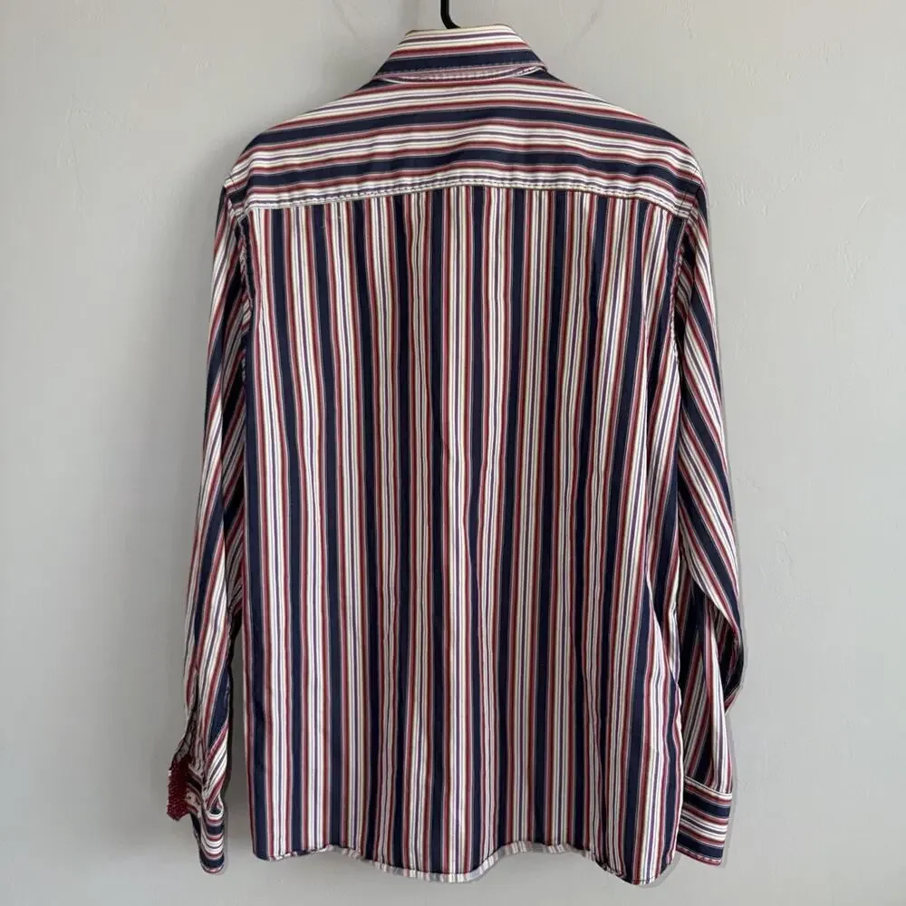 Bugatchi Uomo Shirt Mens Medium Red Striped Casual Button Up Long Sleeve